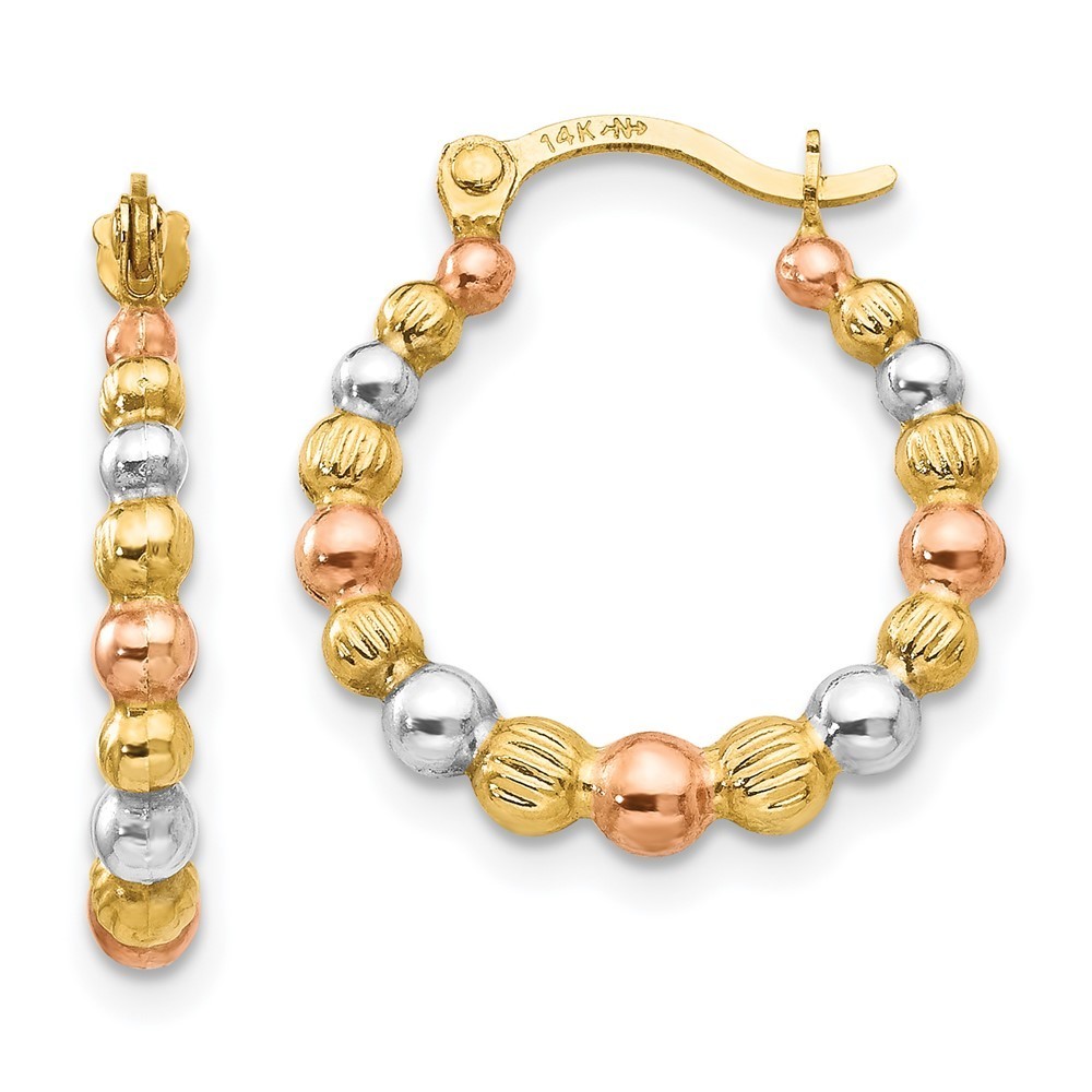 14k Yellow Gold W/Rose And White Rhodium Madi K Children's Beaded Hoop Earrings